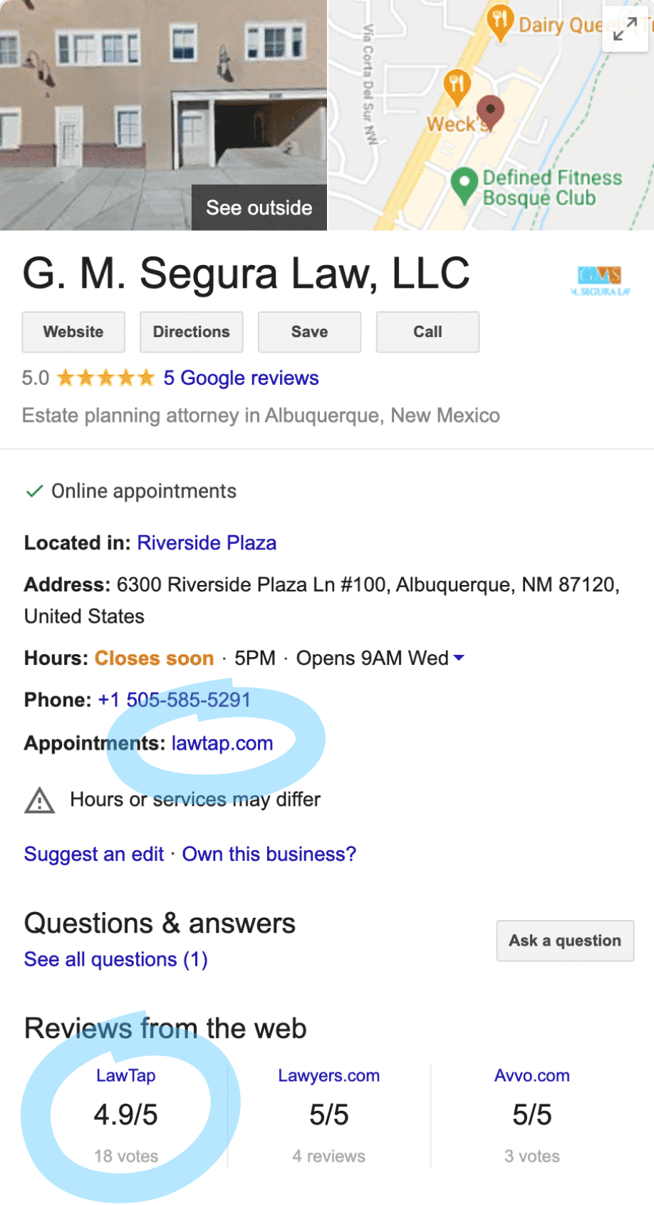 LawTap Screenshot - Google My Business Example